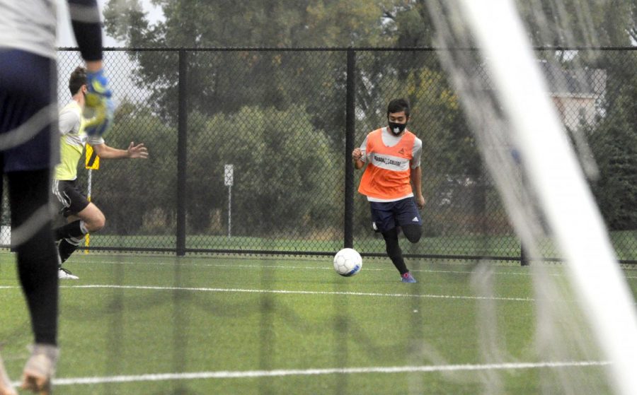 Face coverings will be standard equipment again when Madison College athletic practices resume this March. The men’s soccer team, show practicing during the fall semester, are among the teams hoping to begin competion later this semester.