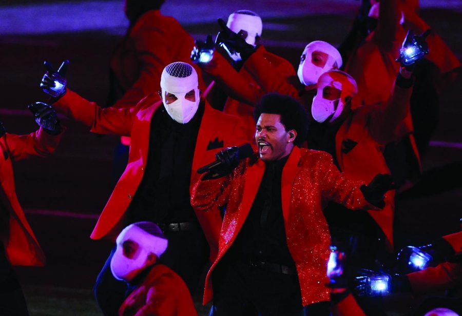 The Weeknd performs during the Pepsi Super Bowl LV Halftime Show at Raymond James Stadium on Sunday, February 7, 2021 in Tampa, Florida.