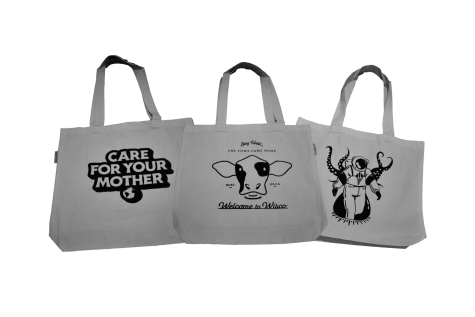 A variety of tote bag options are available for purchase. All proceeds will support the Madison College Center for Printing Arts.