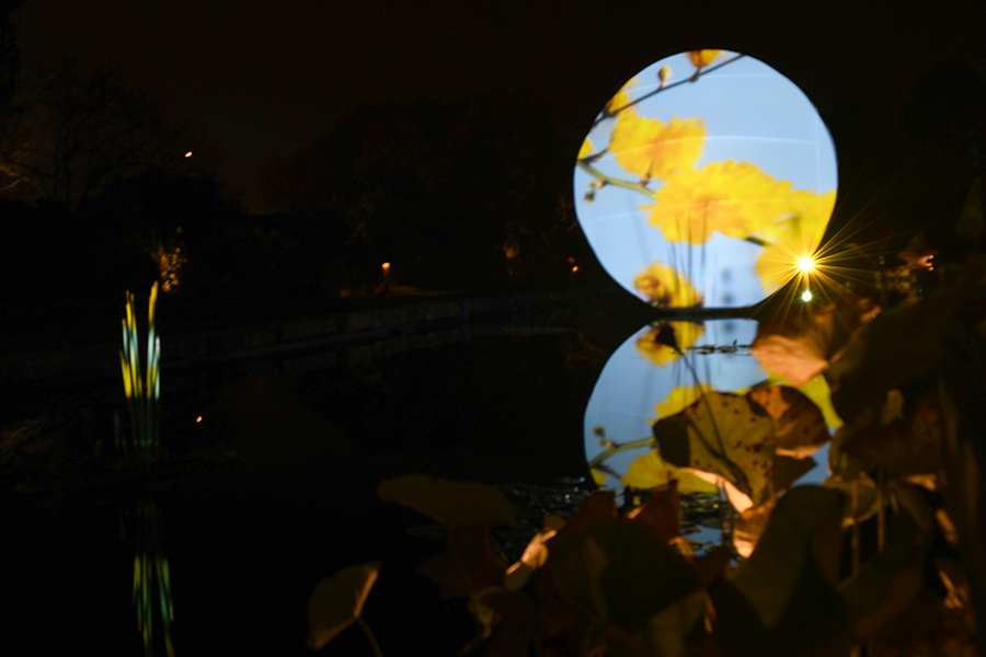 "Reflection" by Jen Fuller is installed by Olbrich Garden's reflection pond.