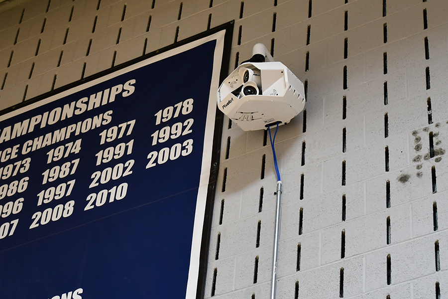 A new Pixellot Artificial Intelligence camera system has been installed in Redsten Gymnasium to help broadcast Madison College athletic events. Similar cameras have also been installed on the outdoor athletic fields.