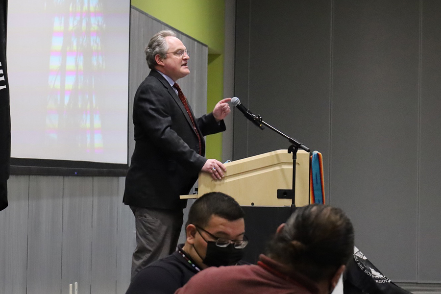 Christopher Kolakwoski of the Wisconsin Department of Veterans Affairs was one of the speakers at Madison College's Veterans Day event.