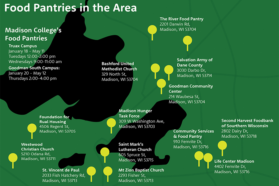 Map shows the location of some local food pantries