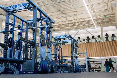 Weight machines and free weights fill the first floor of the new fitness center at Madison College.