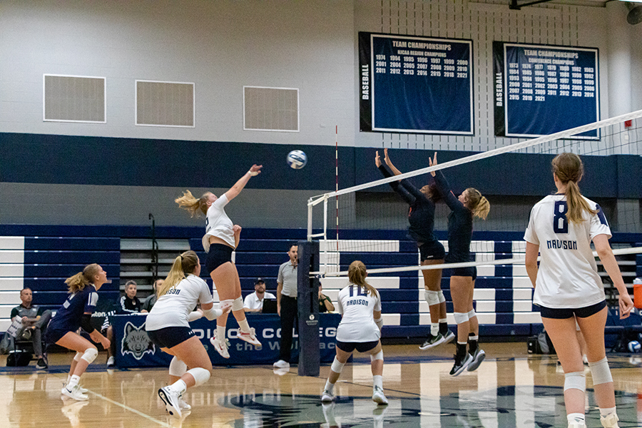 The Madison College volleyball team hosted Morton College on Aug. 24 for its first home match of the season. The WolfPack won, 3-1.