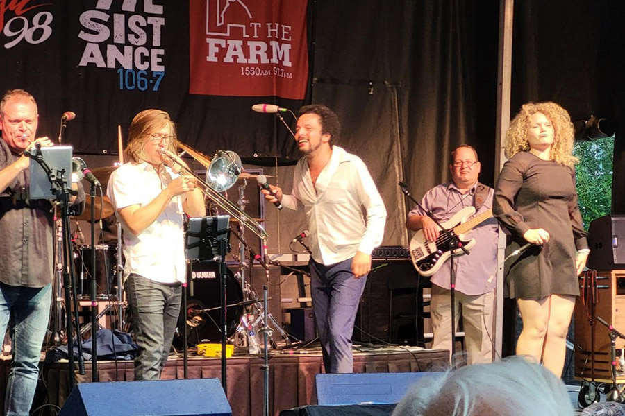 Madison College instructor Jamie Kember, left, performs with “Don’t Mess With Cupid” on one of the stages at the Taste of Madison on the Capitol Square on Sept. 3.