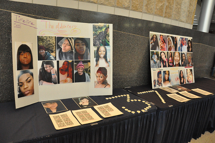 A display in the Truax Campus Gateway remembers those lost to transphobic violence.