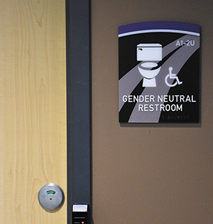 Inclusive bathroom signage has been installed on campus.