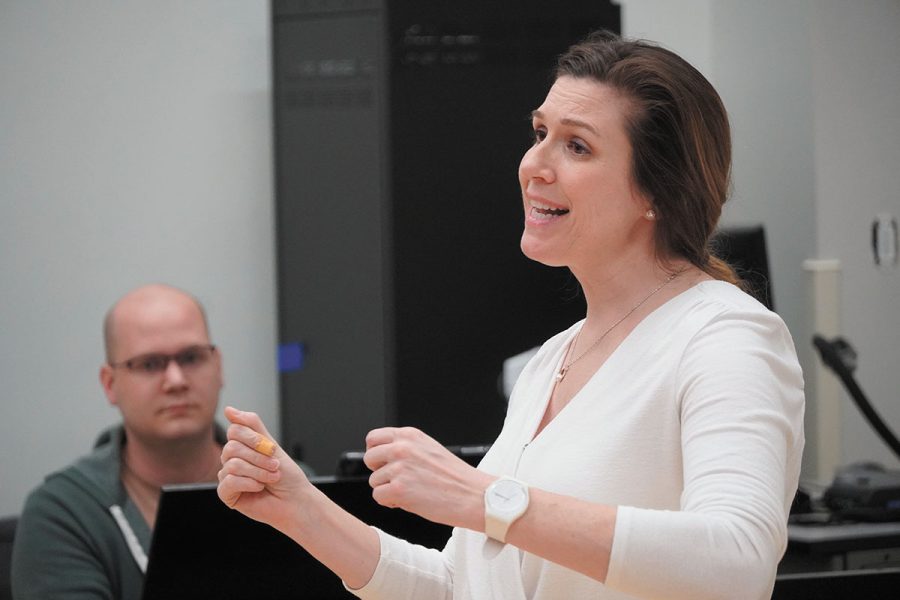 Director Melissa Richardson leads a recent rehearsal of the Choral Collective at the Truax Campus.