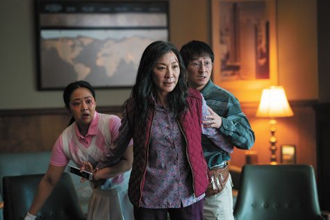 Stephanie Hsu, left, Michelle Yeoh and Ke Huy Quan in Everything Everywhere All At Once.