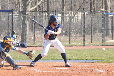Madison College outfielder Dayton Rozinski-Hicks watches a pitch come in during a game against Rock Valley College on April 10 at home. Madison College won, 14-2.