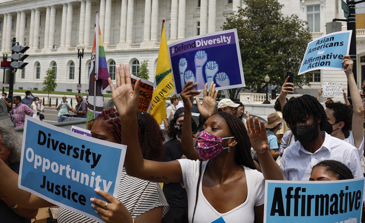 Supporters of affirmative action protest near the U.S. Supreme Court Building on Capitol Hill on June 29, 2023, in Washington, DC. (Anna Moneymaker / Getty Images / TNS)