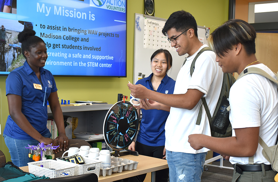 Students visit the STEM Center open house at the Truax Campus earlier this month.