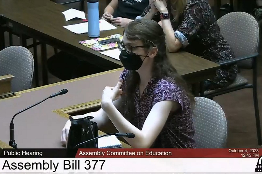 Madison College student Amelia Roys shares her experience participating in high school sports as public testimony in opposition to Assembly Bill 377.