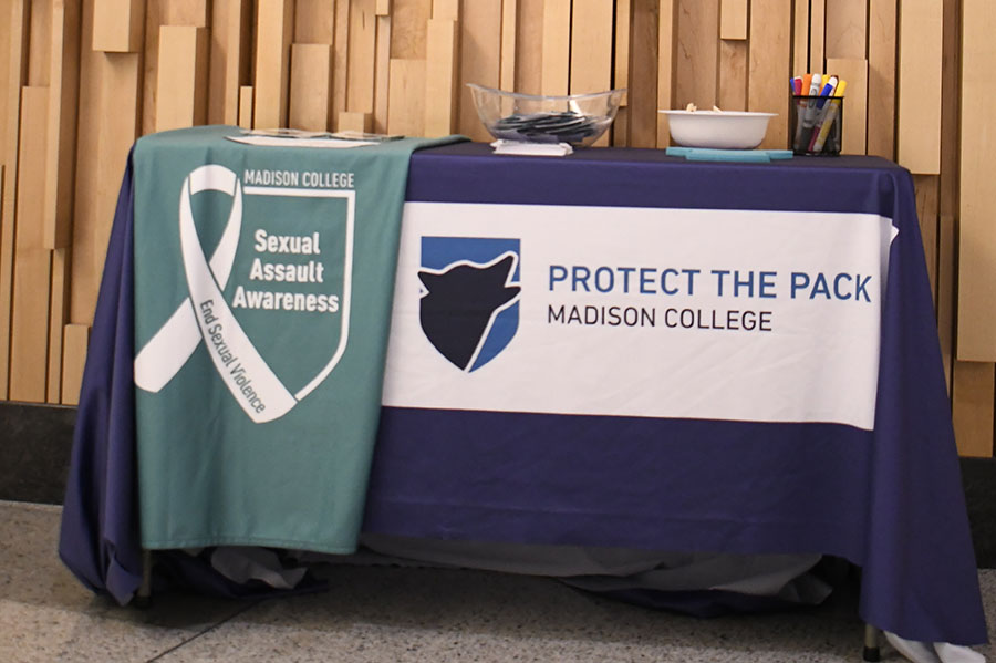 An information table was set up outside the Truax Cafeteria throughout the month of April to help raise awareness about preventing sexual violence. 