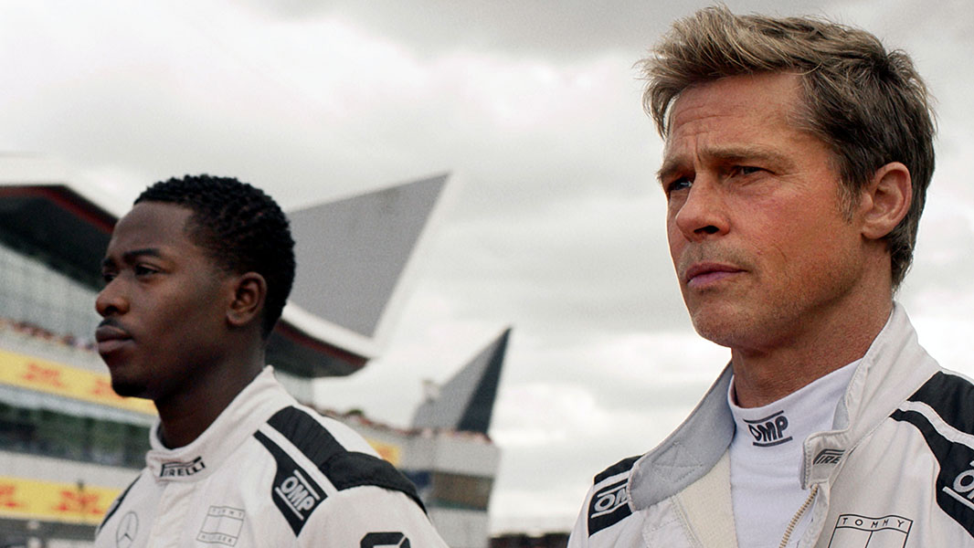 Damson Idris, left, and Brad Pitt in "F1: The Movie." (Warner Bros. Pictures/TNS)
