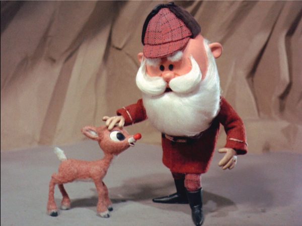 Photo from the TV special "Rudolph the Red-Nosed Reindeer" depicting Santa and Rudolph.