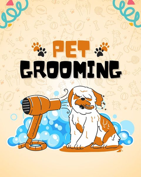 Illustration depicting pet grooming.