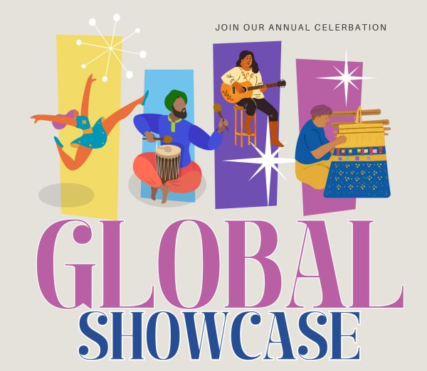 Global Showcase flyer featuring images of different types of cultural performances. Event is March 24, from 11 a.m. to 1 p.m. See WolfPack Connect for more information.