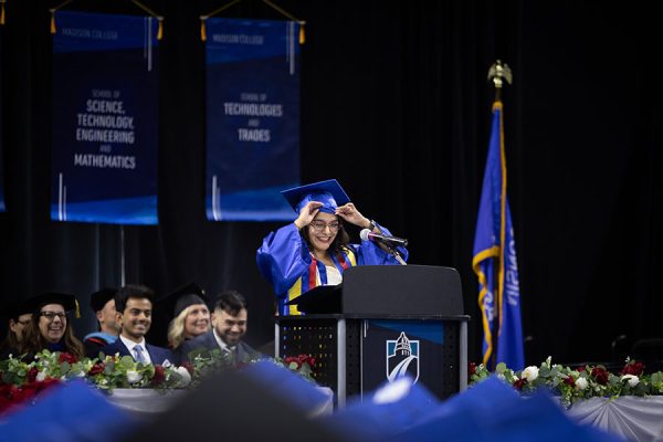 Karen Contreras was the student speaker at Madison College’s fall 2025 commencement ceremony on Dec. 18 at the Alliant Energy Center Coliseum.