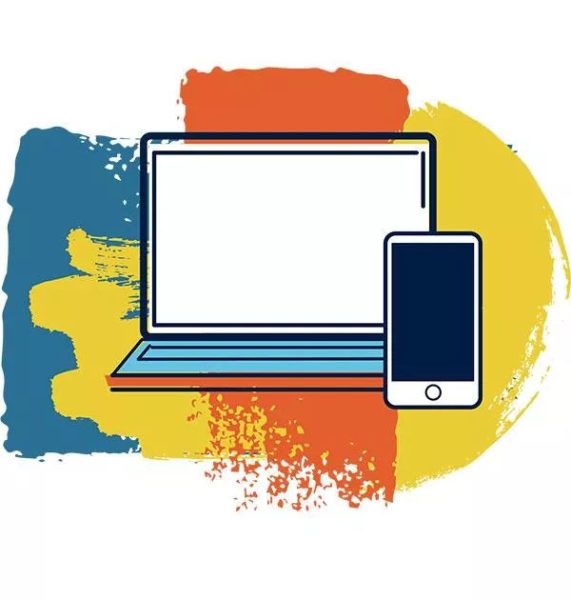 Computer and phone logo.