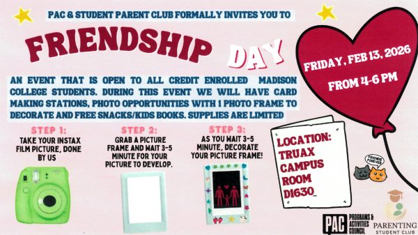 Friendship Day flyer promoting the event on Feb. 13 from 4 p.m. to 6 p.m.