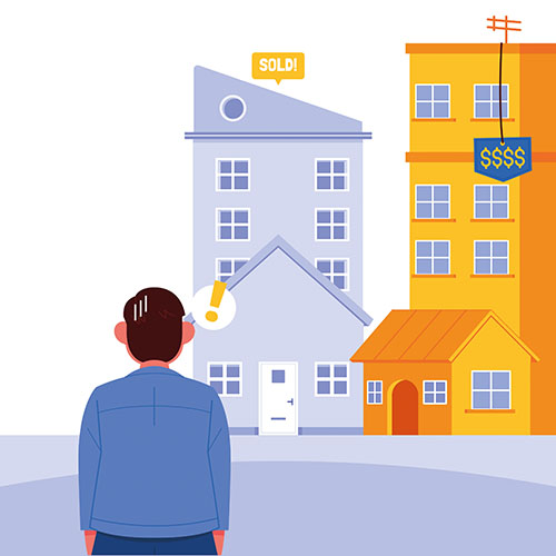 Illustration depicting an apartment with a high price