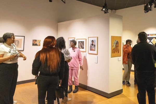 Photo of visitors to an art gallery