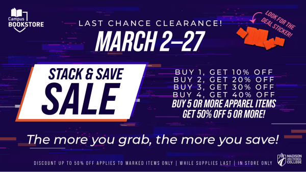 Madison College bookstore sale flyer